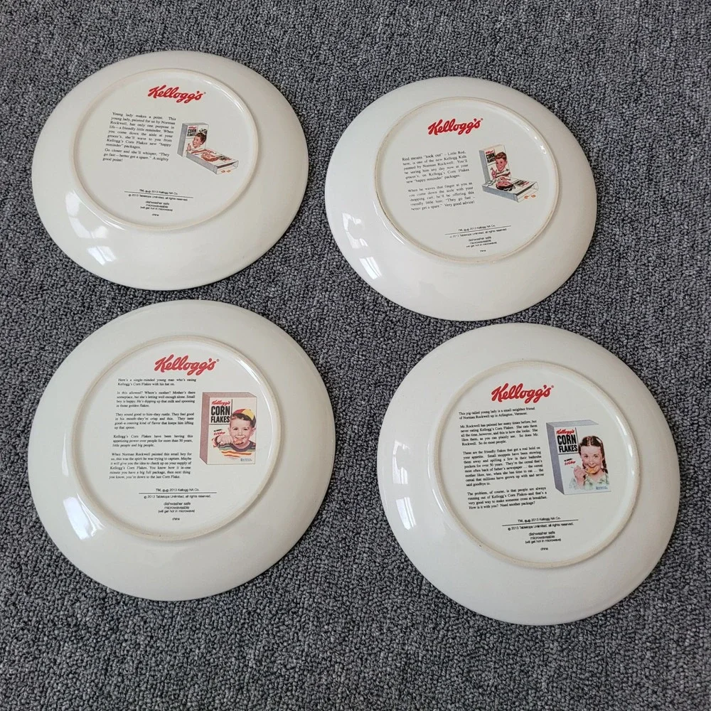 Collectible Norman Rockwell Kellogg's corn flakes set of 4 plates retro american